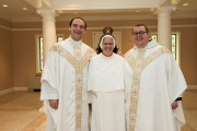Sister Mary Christopher pictured with Father Daniel Sessions and Father Paschal Pautler, OSB.