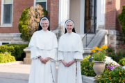 Sister Aimee Marie poses with Mother Anna Grace before her profession.